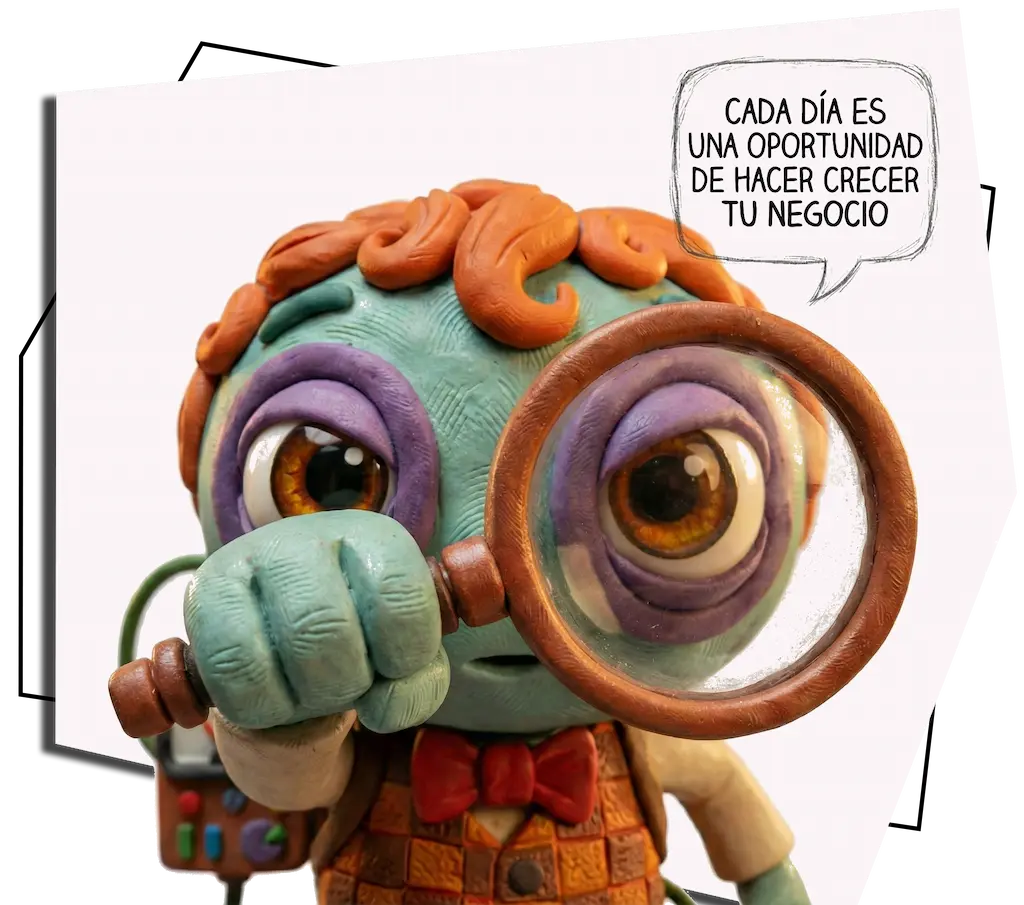 un personaje de plastilina que trabaja en una agencia de marketing digital