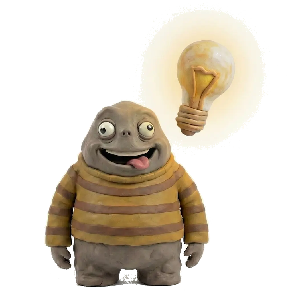 un personaje de plastilina que trabaja en una agencia de marketing digital